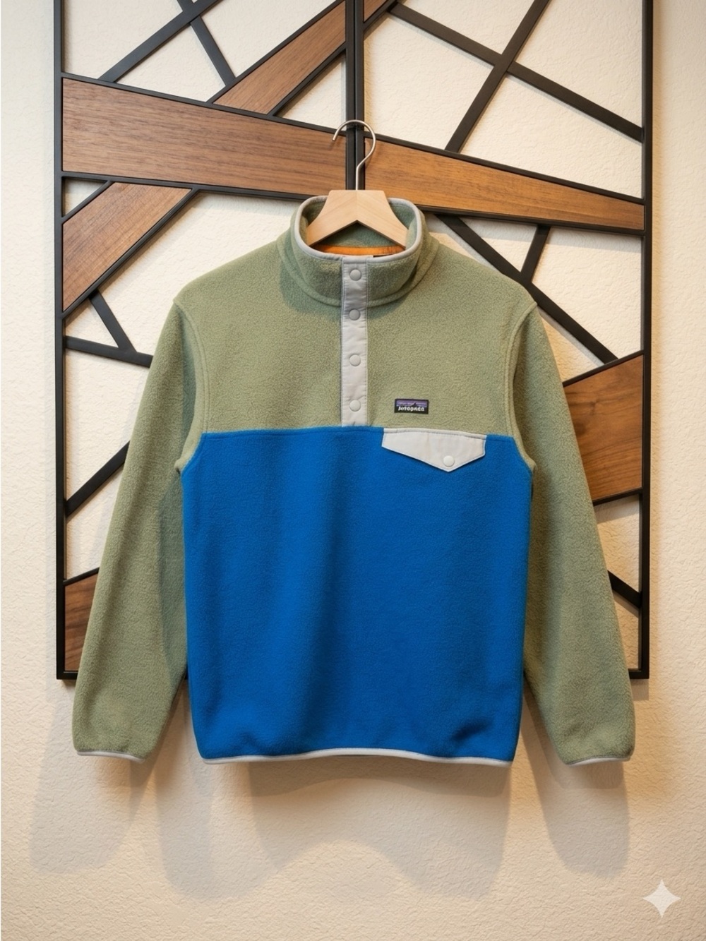 Patagonia Kids Two-Tone Olive & Blue Synchilla Snap-T Fleece Pullover